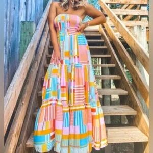 Abel the Label Anthropologie Retro Strapless Dress Tiered Patchwork Maxi Size M